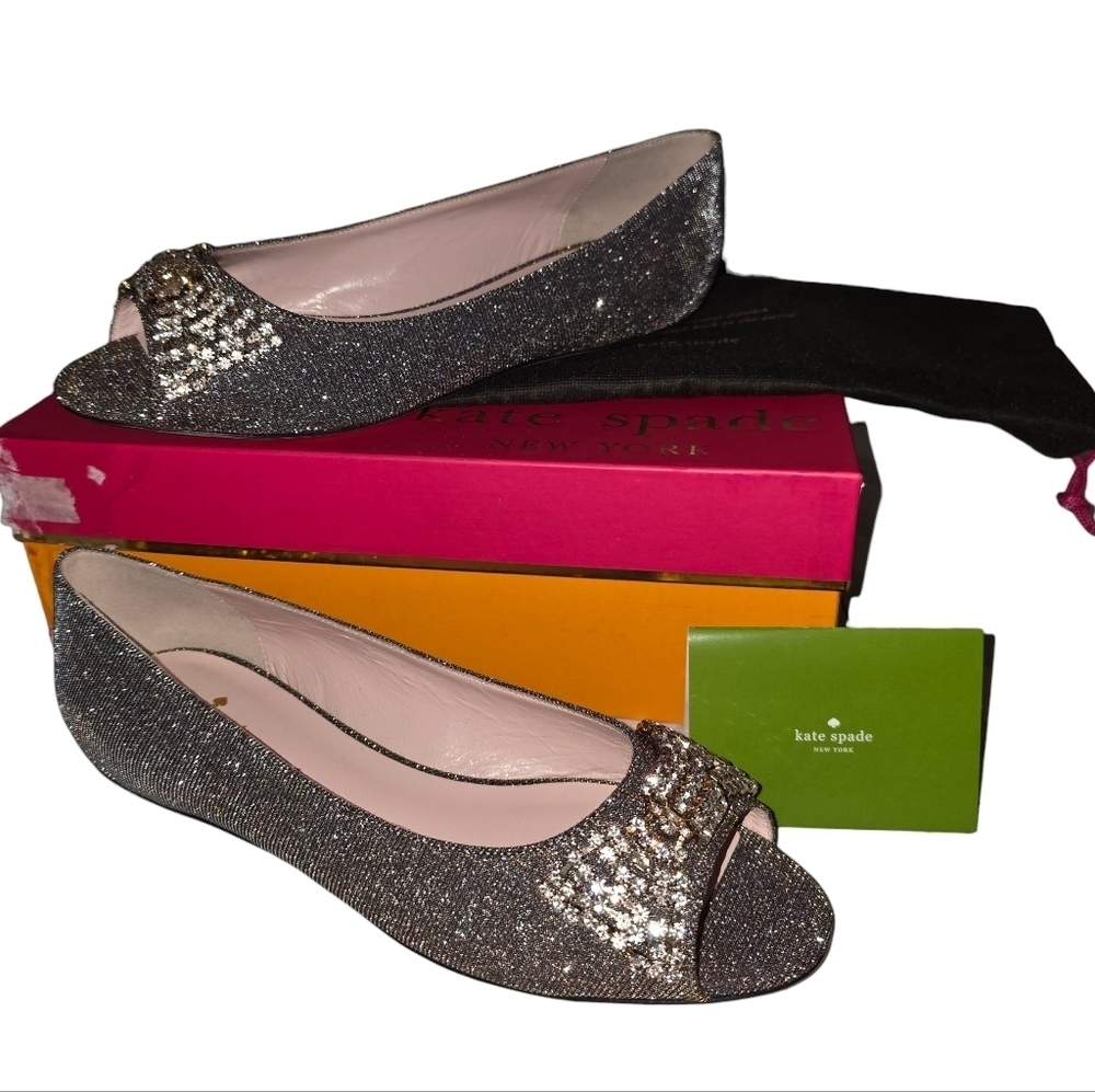 Kate Spade NIB Vanna Bronze Lurex Glitter Peep Toe Flats - NWT - Sz 9
